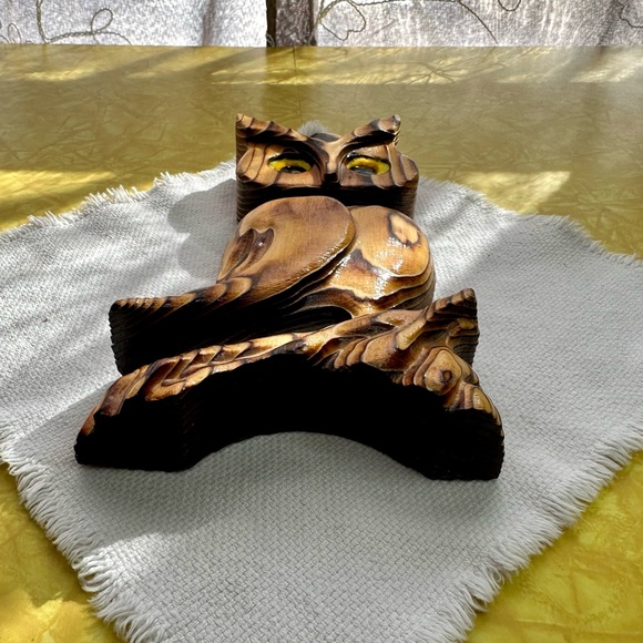 Vintage Charred Carved Wood Owl Wall Hanging - Picture 2 of 9